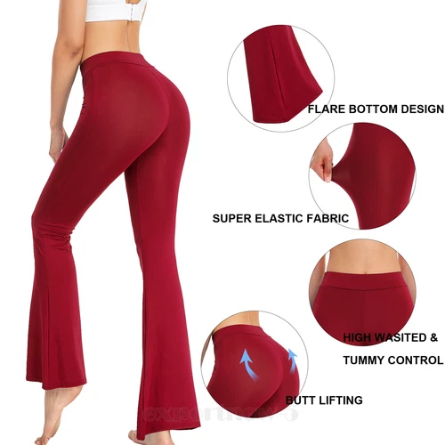 Damen ausgestelltes Bein Stretch Hose Schlaghose mittelhoch lang Bootcut Lounge Yoga - Bild 11 von 27