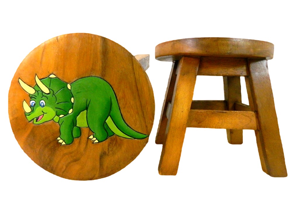 Childs Childrens Wooden Stool - Triceratops Dinosaur Step Stool