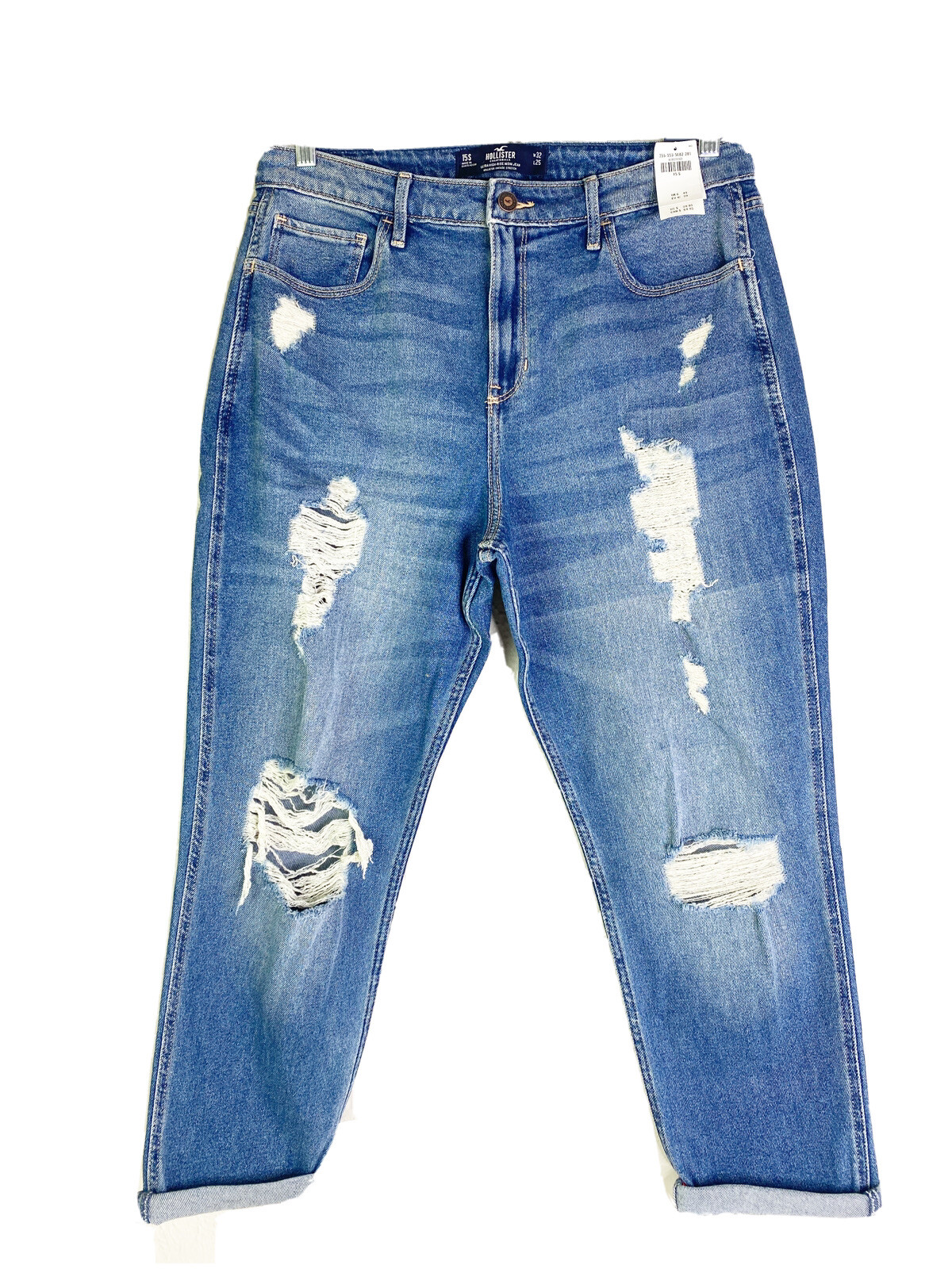 Hollister Ultra High Rise Mom Jeans 15 Short (32x25) Destroyed Ripped Jeans NWT-image