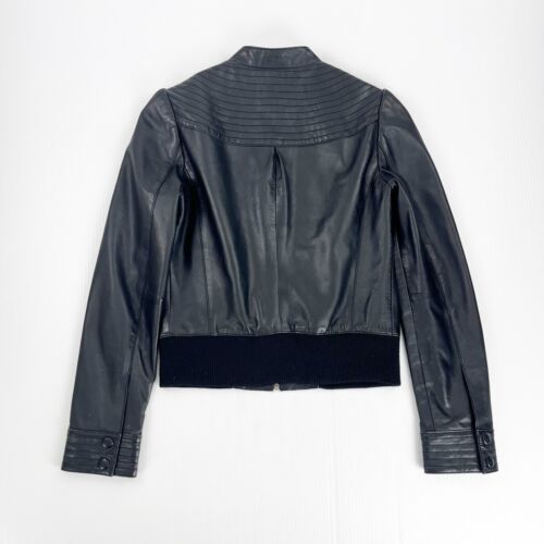 Halogen Black Leather Full Zip Long Sleeve Lined Jacket Coat Top Womens S - Picture 5 of 5