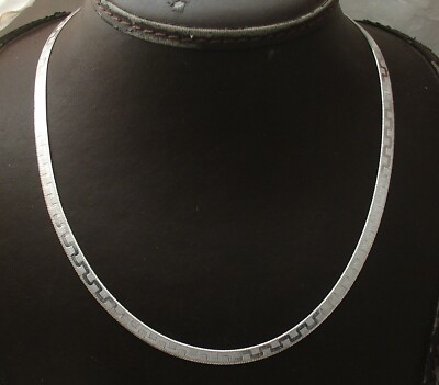 16'' Reversible Greek Key Herringbone Chain Necklace Solid 925 Sterling Silver