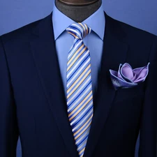 Blue, Golden & White 3" Necktie Business Formal Elegance for Smart Men's Ego