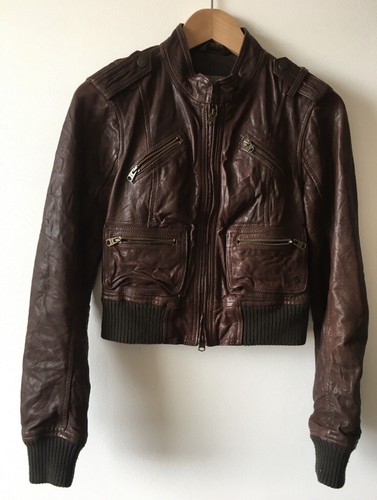 100% Leather Cropped Brown Jacket | eBay