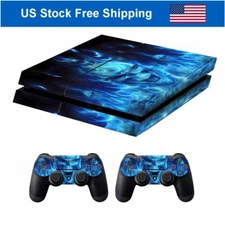 Vinyl Skin Decals Sticker for PS4 Console & Controller Set Cover Blue Fire Shull