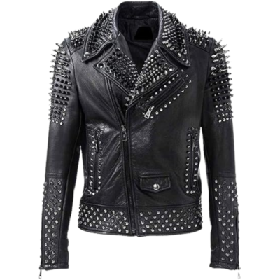 Mens Rock Punk Studded Spike Brando Motorcycle Black Biker Leather