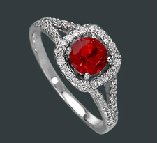925 REAL SILVER RHODIUM PLATED *** Ring Cubic Zirconia Rectangle Square Red, Size 52