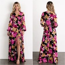 Baltic Born Katinka Wrap Maxi Dress Black Multi Floral Size S NWT Party Wedding