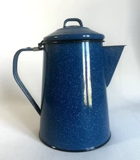 Blue Speckled Enamelware Cowboy Camping Coffee Pot Tea Kettle Farmhouse