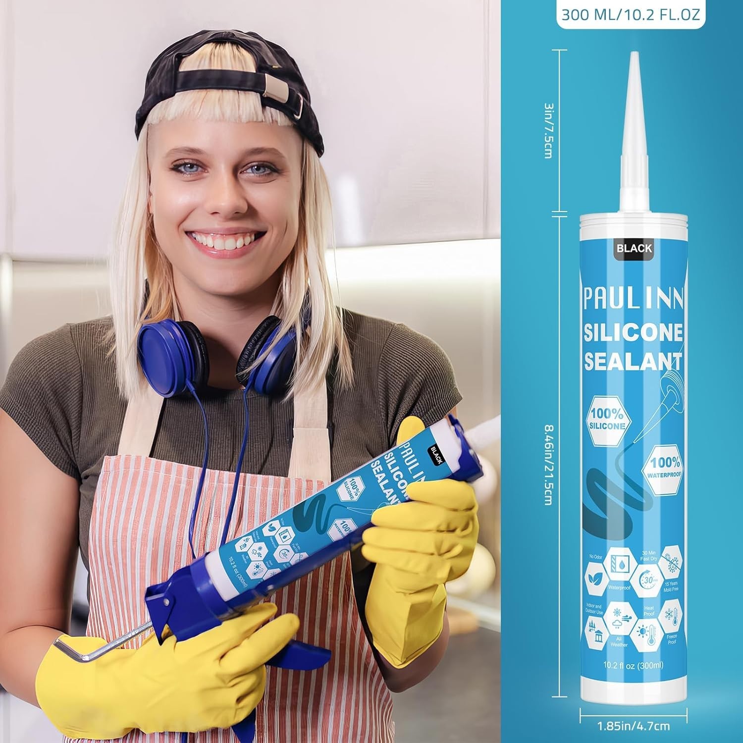 12-Pack Black Silicone Caulk - Weatherproof Sealant