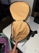 Light Gray Backpack Black Strap Gold Hardware Zipper Accent Women's