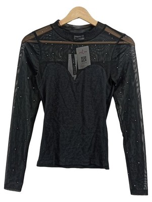 Noisy May Damen Pullover Langarmshirt Schwarz Gr. 36 S Strasssteine Party