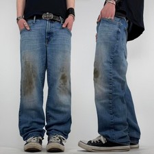 Vintage y2k baggy wide leg faded stonewash grunge embroidered jeans