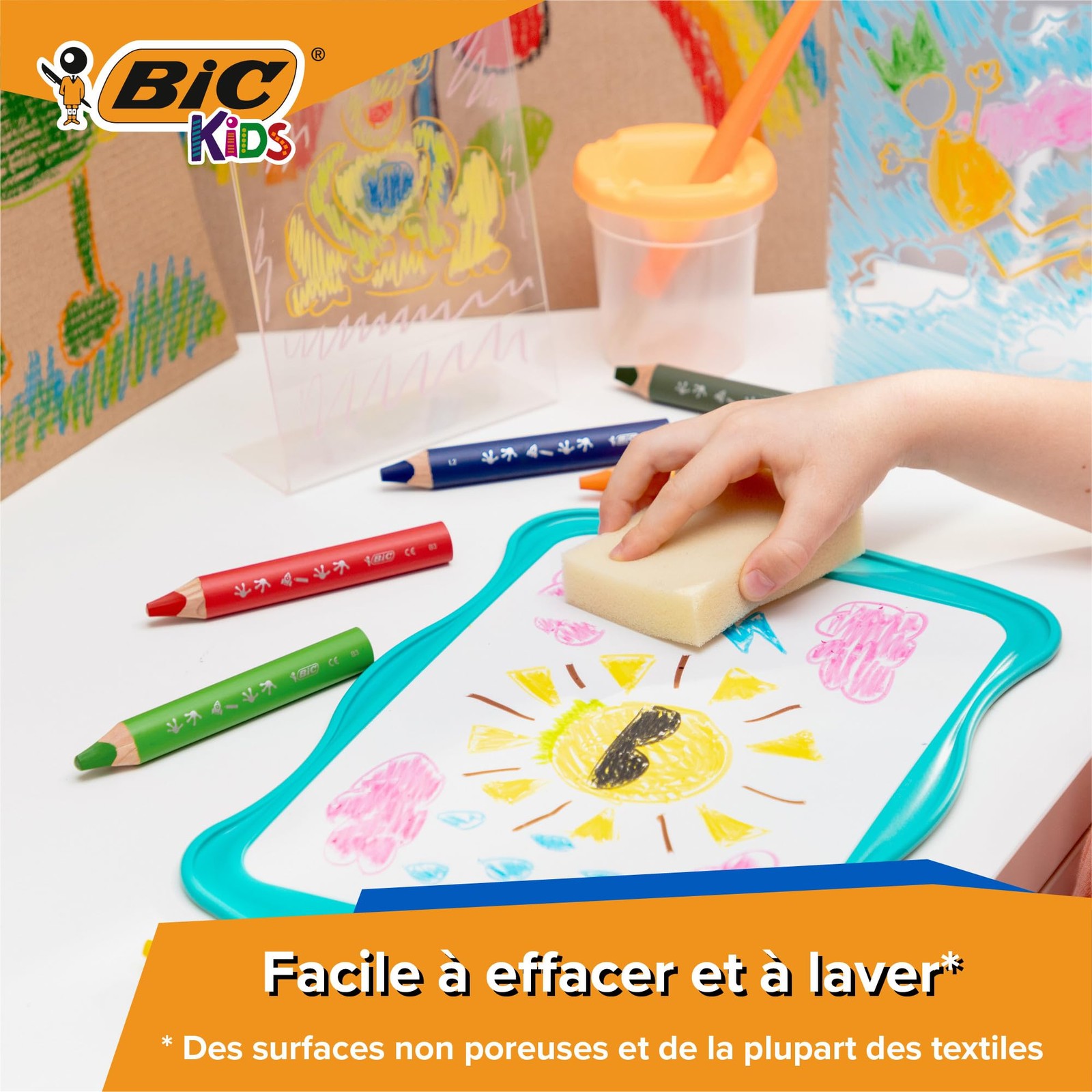 Crayons de couleur lavables pour plastique et tableau noir effaçables