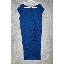 Torrid Shirred Tulip Faux Wrap Midi Dress Womens Size 2X Blue Teal Stretch Knit