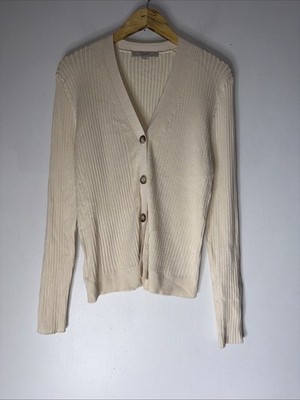 Loft Cream V Neck Button Down Ribbed Cardigan XL