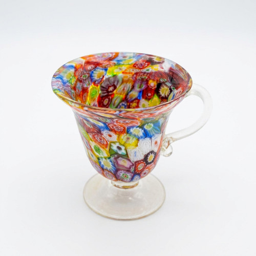 GlassOfVenice Murano Glass Golden Quilt Millefiori Footed Cup Italian Art Glass