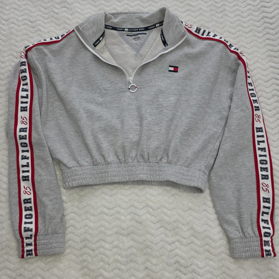 Tommy Hilfiger Sport укороченный толстовка женщин S серый красный логотип отделки спортивный молнии - Изображение 3 из 4