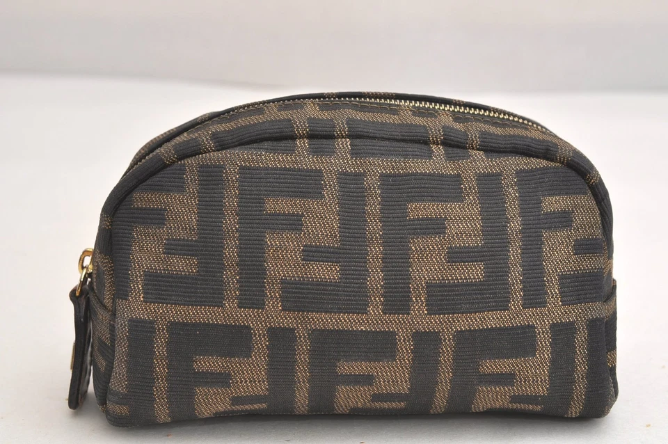 Auténtico FENDI Zucca Vintage Bolso Cartera Lona Cuero Marrón Negro 4021N Foto 2 de 4