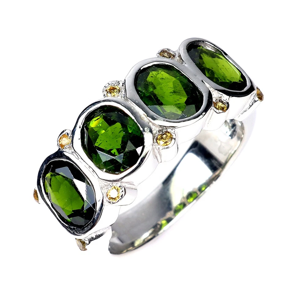 Anillo de plata de ley 925 ovalado cromo diopsido 12x10 mm zafiro piedras preciosas tamaño 9 Foto 2 de 4