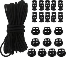 20pcs Plastic Cord Locks with 1/8-Inch 50ft Elastic Heavy 3mm, 3mm-black