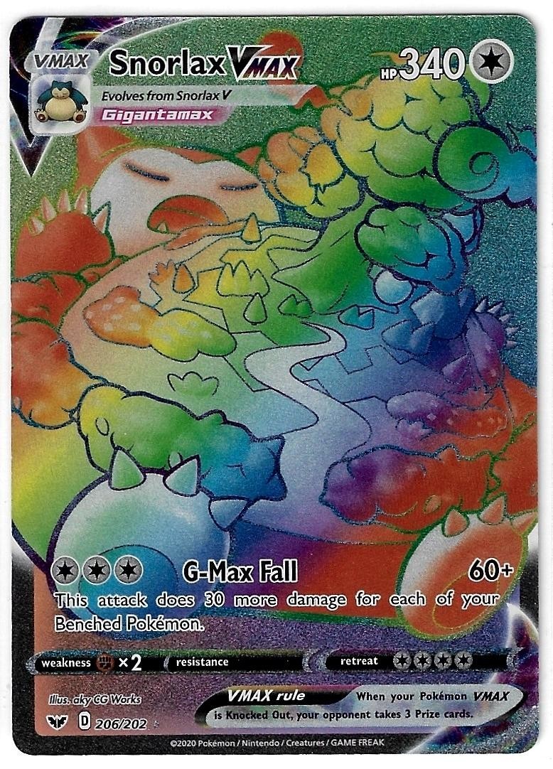 Snorlax VMAX 206/202 Rare Rainbow Sword & Shield Pokemon Holo Near Mint