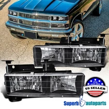 Fits 88-98 Chevy GMC C10 CK 1500 2500 3500 94-99 Suburban Headlights Lamps Black