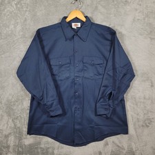 Dickies Work Shirt Mens 17-17.5 32 Navy Blue Long Sleeve Button Up USA Made