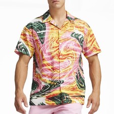 PUMA Scuderia Ferrari Race Graphic Collared Short Sleeve Button Up Shirt Mens Si