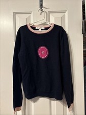 Girl's BROOKS BROTHERS Navy Blue and Pink Pullover Sweater Sz Large Merino Wool