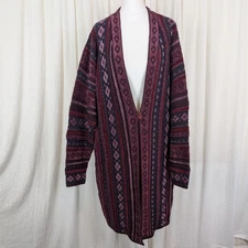 Nightingales Wool Blend Long Cardigan Coatigan Chenille Vintage 16-18 90s Kaffe