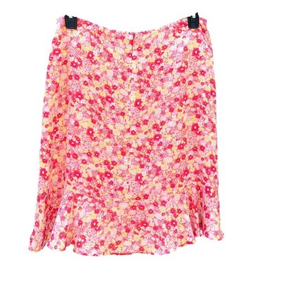 Womens 12 Skirt Pink Floral Ruffle Hem Midi Colorful Cottagecore Y2K Coquette
