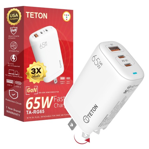 65W USB C Charger , 3-Port Fast GaN Charger Block,Foldable Wall Adapter,Lapto...
