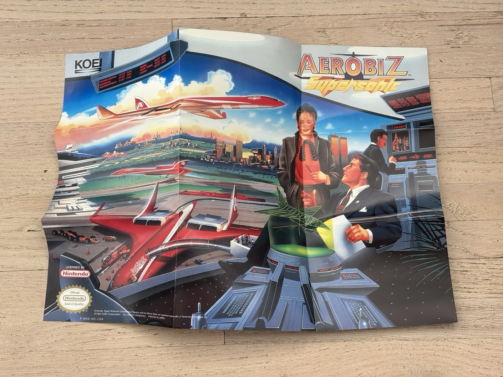 RARE Aerobiz Supersonic Super Nintendo SNES Foldable Promo Poster Insert ONLY