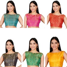 Indian Banarasi Brocade Blouse Readymade Sleeveless Choli Bollywood Crop Top