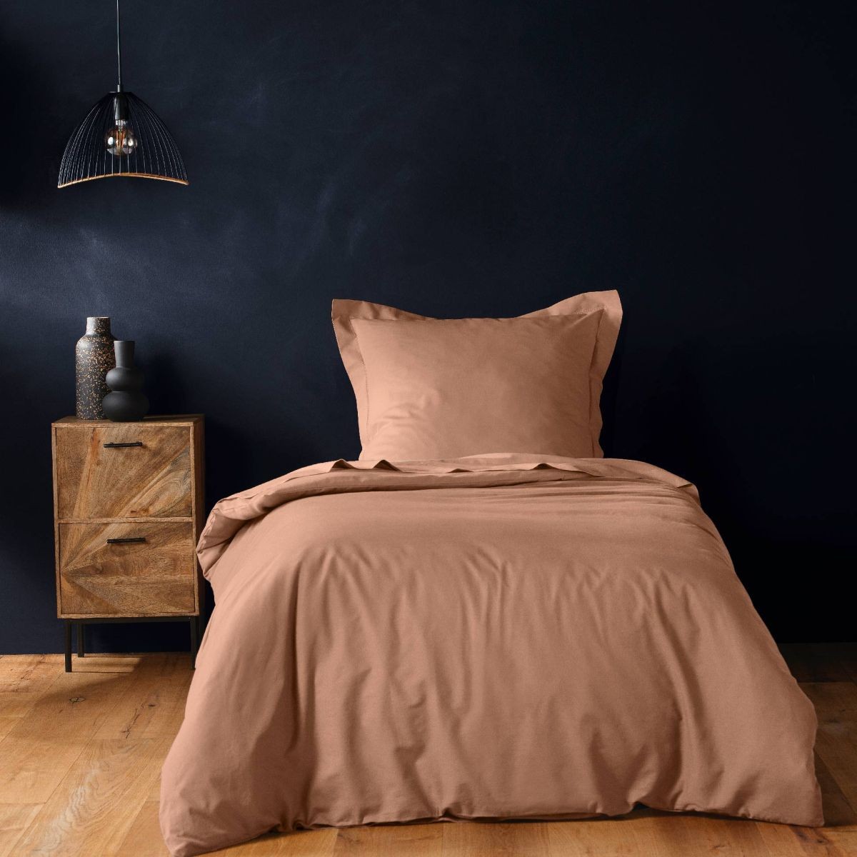 Housse de couette rose blush Lina 140x200cm anti-glissement en coton doux