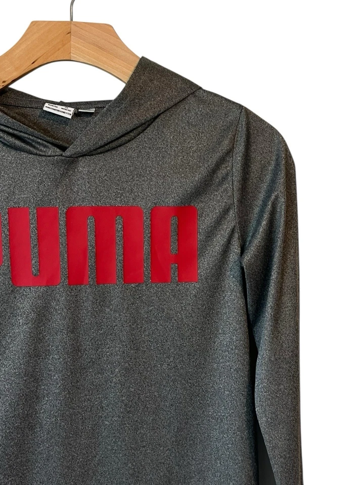 Camisa con Capucha Puma Jóvenes Niños M 10-12 Gris Manga Larga Estampado Gráfico Logo Activo Foto 3 de 4