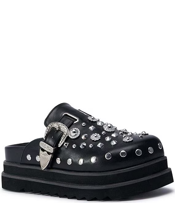 Azalea Wang Swiftly Studded Platform Clogs Slides Sz 7.5 Black