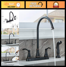 2 Handle Kitchen Faucet with Side Sprayer - 3/4 Hole, Lead-Free Oil Rubbed Bronz