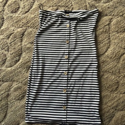 Women s Striped Blue Strapless Size Medium Sundress Wooden Buttons