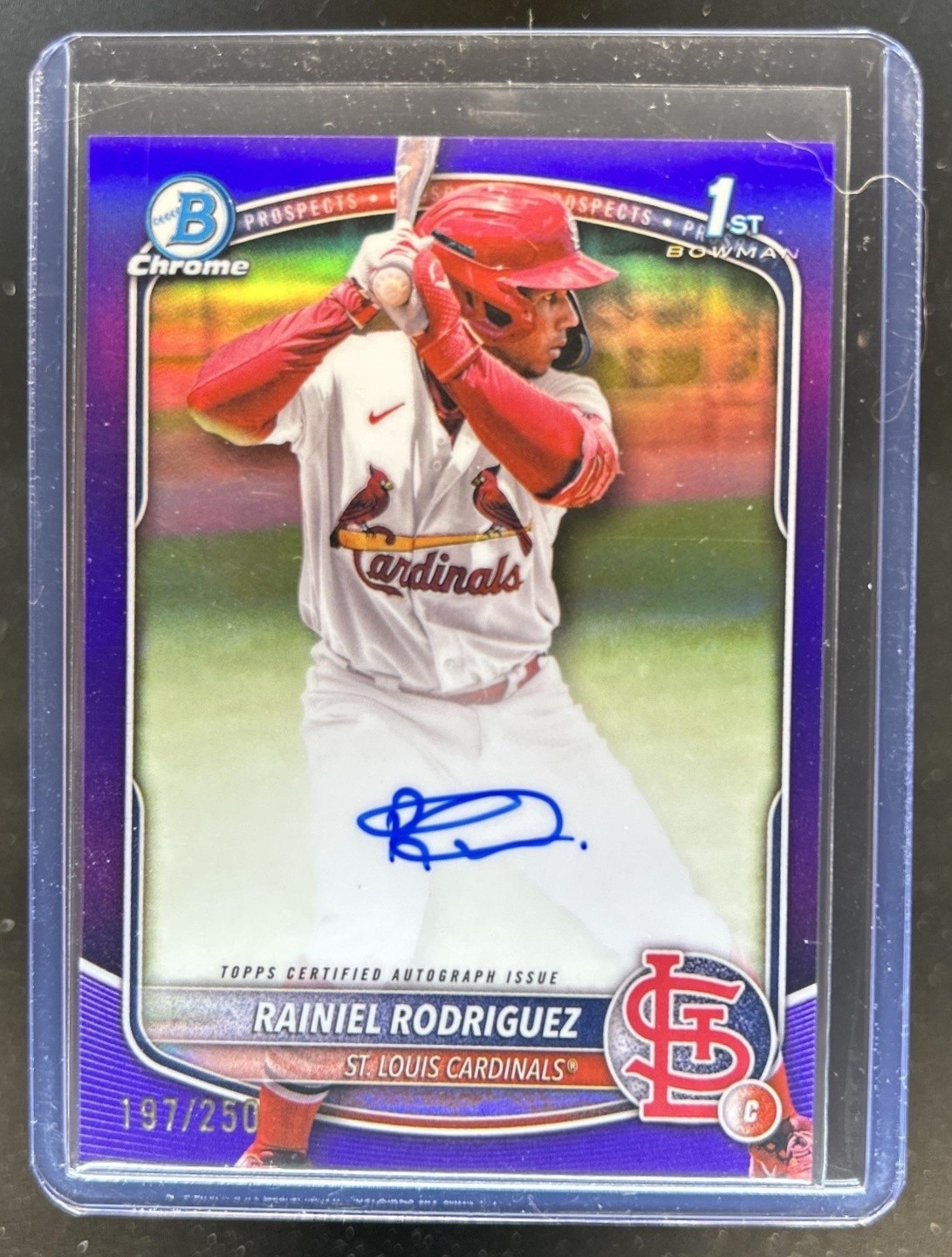 2025 Bowman Chrome Rainiel Rodriguez Auto Purple Refractor 1st #/250 Cardinals