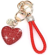 Sparkling Heart Crystal Keychain with Rhinestones, Cute Bling Charm Color: Red