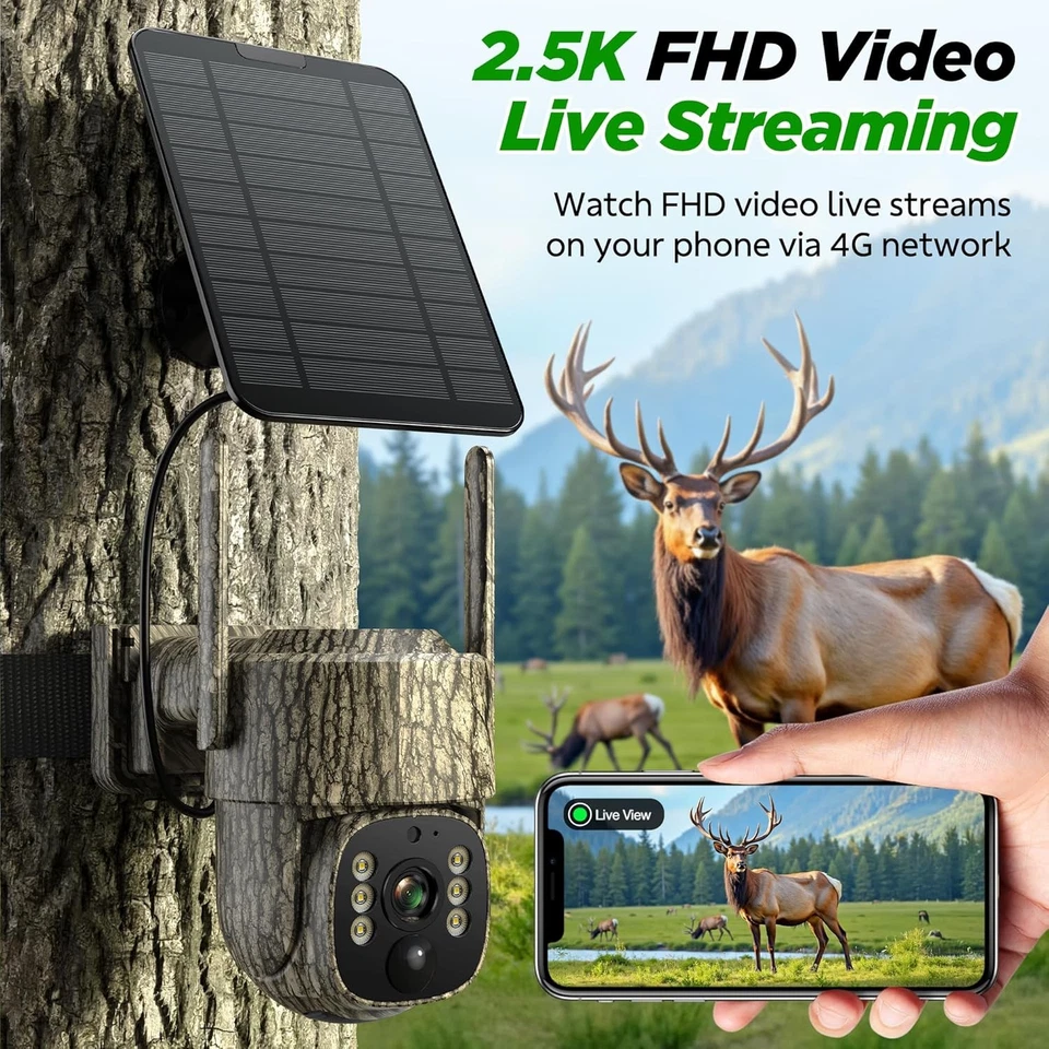 Built in SIM 4G LTE Solar Cellular Trail Camera 355° Pan 90° Tilt Motion Night - image 4 of 4