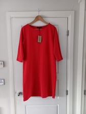 Jaeger Red Jersey Dress Size M 12 14 Uk New 3/4 Sleeve