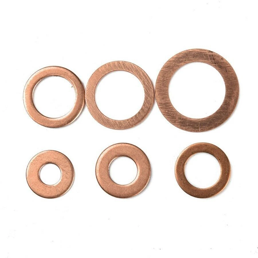 110 Pcs Car Engine Oil Drain Copper Ring Gaskets Flat Washer Seal Assortment Kit - Image 2 of 4