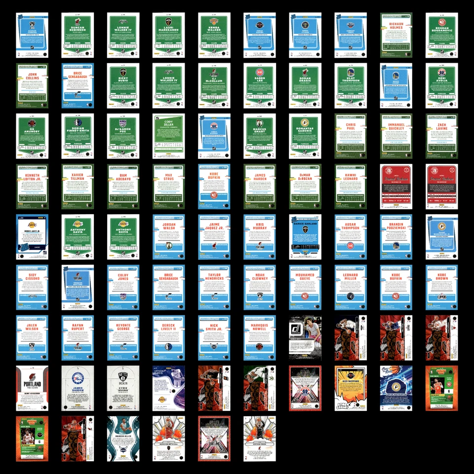 Lote (86) Cartões de Basquete Donruss Novatos/Paralelos/Inserções/Laser Laranja/Verde - Imagem 2 de 4