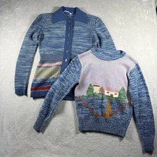 Vintage 70s Bobbie Brooks House 2 Piece Women’s S Blue Sweater #1379