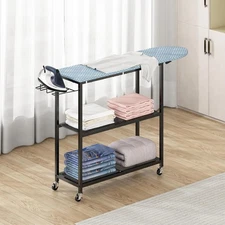 GILLAS Ironing Board with 2 Tier Storage Basket, Movable Blue 