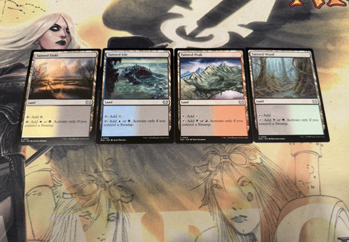 MTG Tainted Lands Set (4) – Tainted Field Isle Peak Wood – Commander EDH Dual