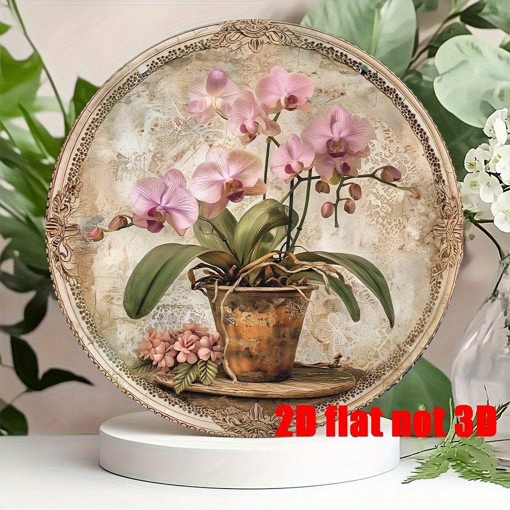 Vintage Floral Metal Wall Decor Pink Orchids Farmhouse Decoration