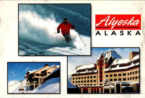 Alyeska AK Alaska ALYESKA SKI RESORT~Skier Casey Smith HOTEL~NARTY 4X6 Pocztówka - Zdjęcie 1 z 2
